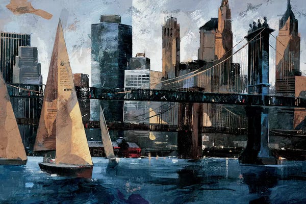 New York City Skylines: Sailboat In Manhattan II by Marti Bofarull