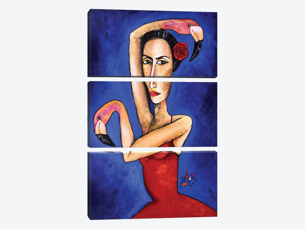 Flamenco-Flamingo by Mikhail Baranovskiy 3-piece Canvas Wall Art