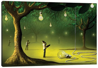 Lâmpadas na Floresta (Lamps In  The Forest) Canvas Art Print - Fresh & Funky Greenery