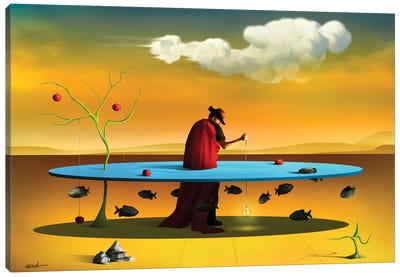 Pastor com Rebanho (Shepherd With Flock) Canvas Art Print - Surrealism Art