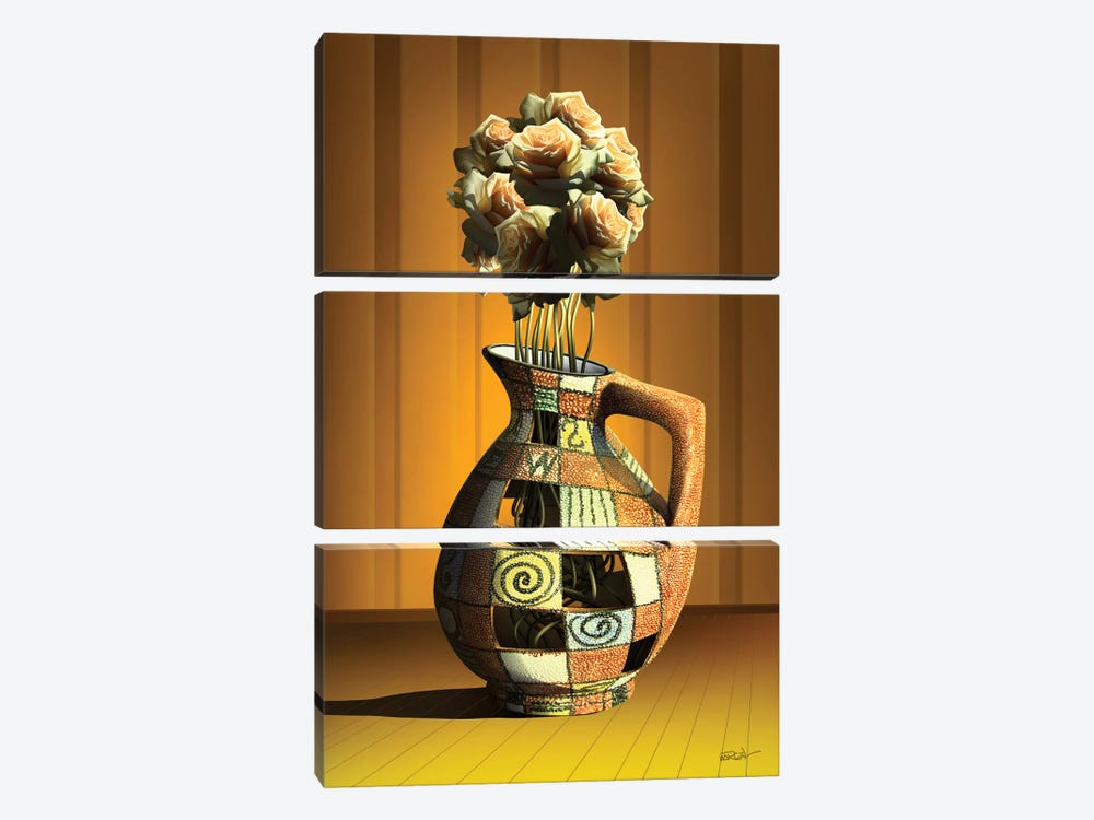 Vaso de Rosas (Rose Vase) by Marcel Caram 3-piece Canvas Print
