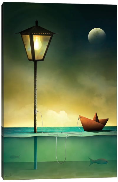 Barquinho em Repouso (Toy Boat At Rest) Canvas Art Print - Surrealism Art