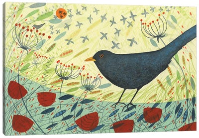 Blackbird & Crow Canvas Art Print - Crow Art