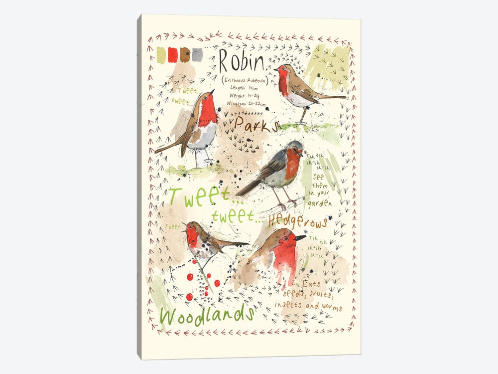 Birds In Your Garden - Robin by Michelle Campbell 1-piece Canvas Art
