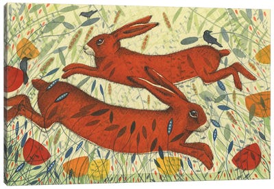 Hares & Crow Canvas Art Print - Global Folk
