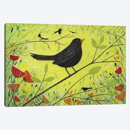 Spring Blackbird Canvas Print #MCE34} by Michelle Campbell Canvas Art Print