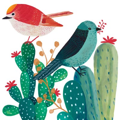 Birds And Cactus by Michelle Campbell framed canvas print