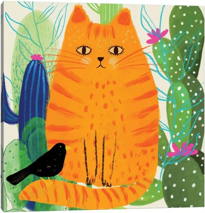 Orange Colourful Ginger Cat Canvas Art Print - Orange Cat Art