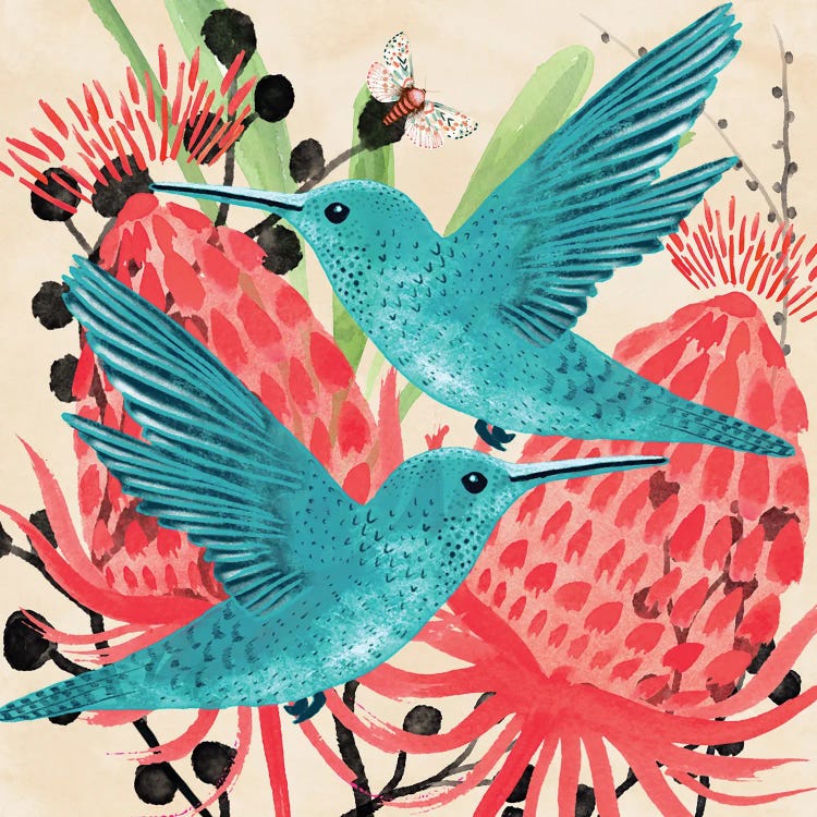 Blue Hummingbirds Design by Michelle Campbell wall art