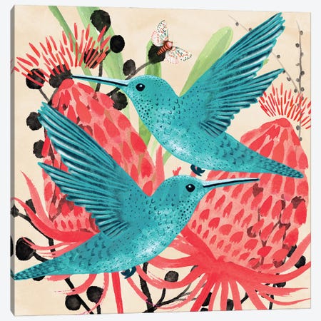 Blue Hummingbirds Design Canvas Print #MCE80} by Michelle Campbell Canvas Art Print