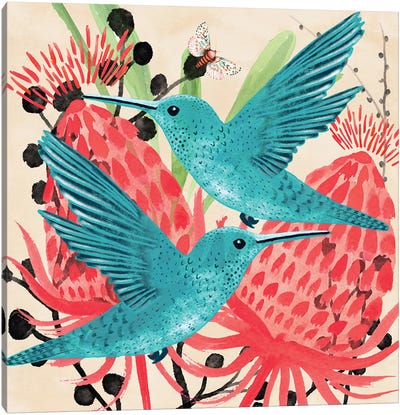 Blue Hummingbirds Design Canvas Art Print - Michelle Campbell