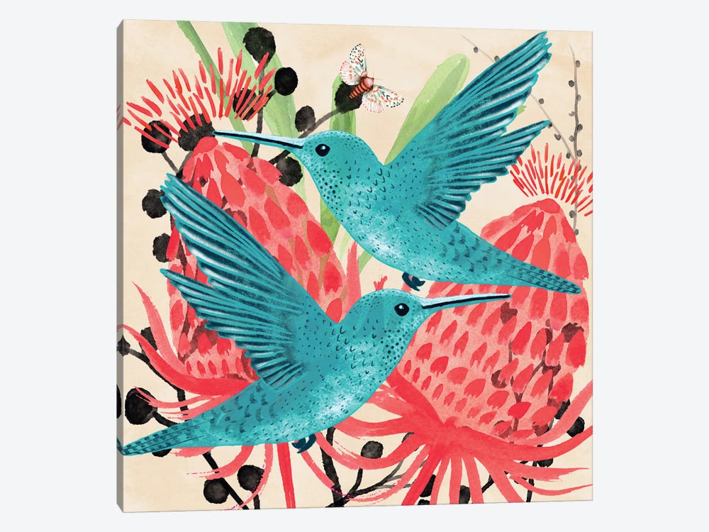 Blue Hummingbirds Design by Michelle Campbell 1-piece Art Print