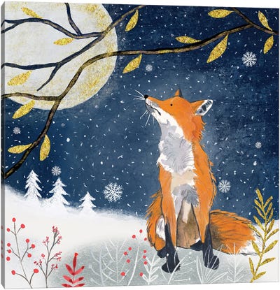 Night Fox Canvas Art Print - Snow Art