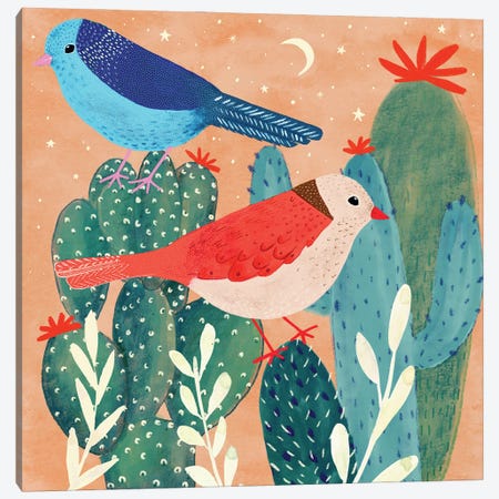 Twilight - Cactus Birds Canvas Print #MCE85} by Michelle Campbell Canvas Wall Art