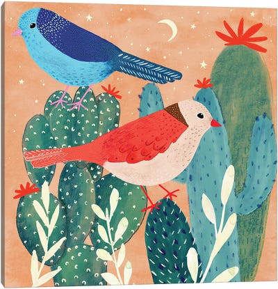 Twilight - Cactus Birds Canvas Art Print - Michelle Campbell