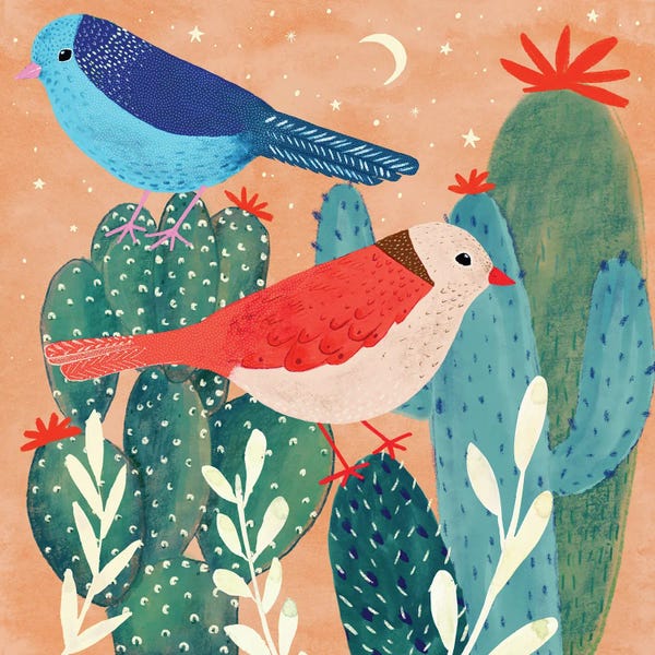 Fine Art Print: Twilight - Cactus Birds by Michelle Campbell