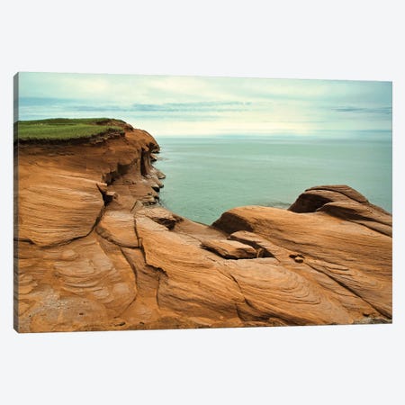 Canada, Quebec, Iles-De-La-Madeleine. Red Cliffs And Ocean Canvas Print #MCH9} by Michele Molinari Art Print