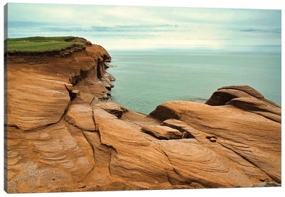 Canada, Quebec, Iles-De-La-Madeleine. Red Cliffs And Ocean Canvas Art Print