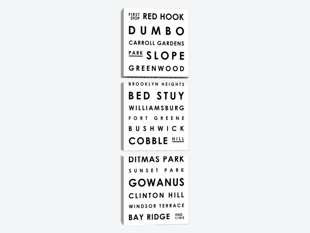 Brooklyn Typographical Neighborhoods by Mr. City Printing 3-piece Canvas Artwork