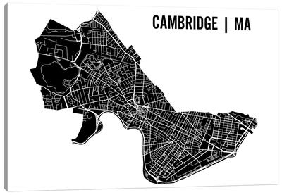 Cambridge Black Map Canvas Art Print - Mr. City Printing