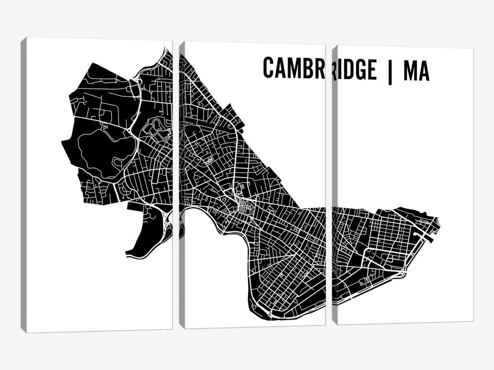 Cambridge Black Map by Mr. City Printing 3-piece Art Print