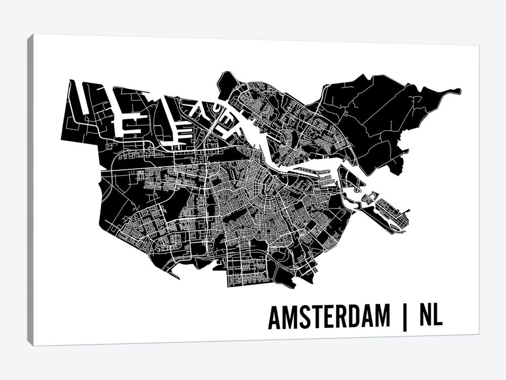 Amsterdam Map by Mr. City Printing 1-piece Canvas Print