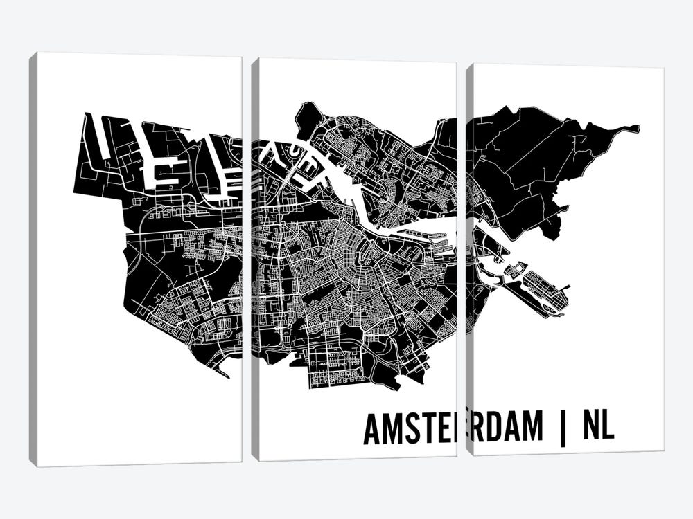 Amsterdam Map by Mr. City Printing 3-piece Canvas Print