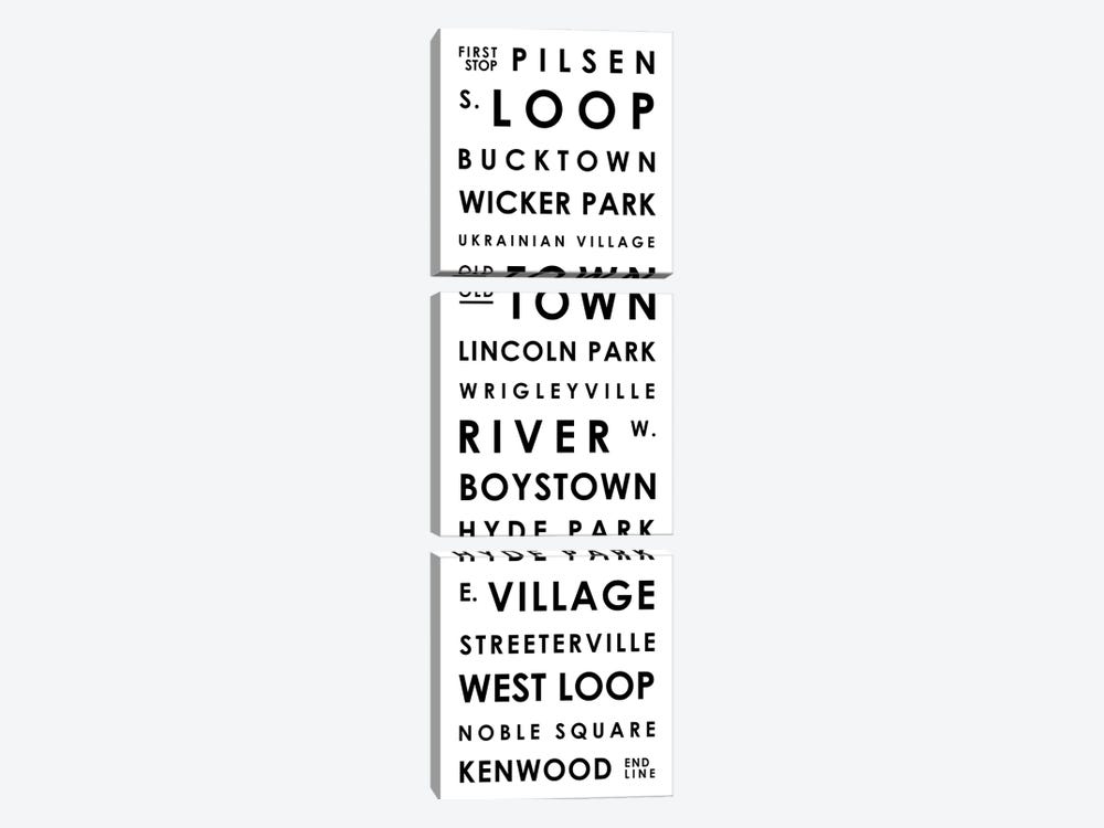 Chicago Typographical Neighborhoods by Mr. City Printing 3-piece Canvas Artwork