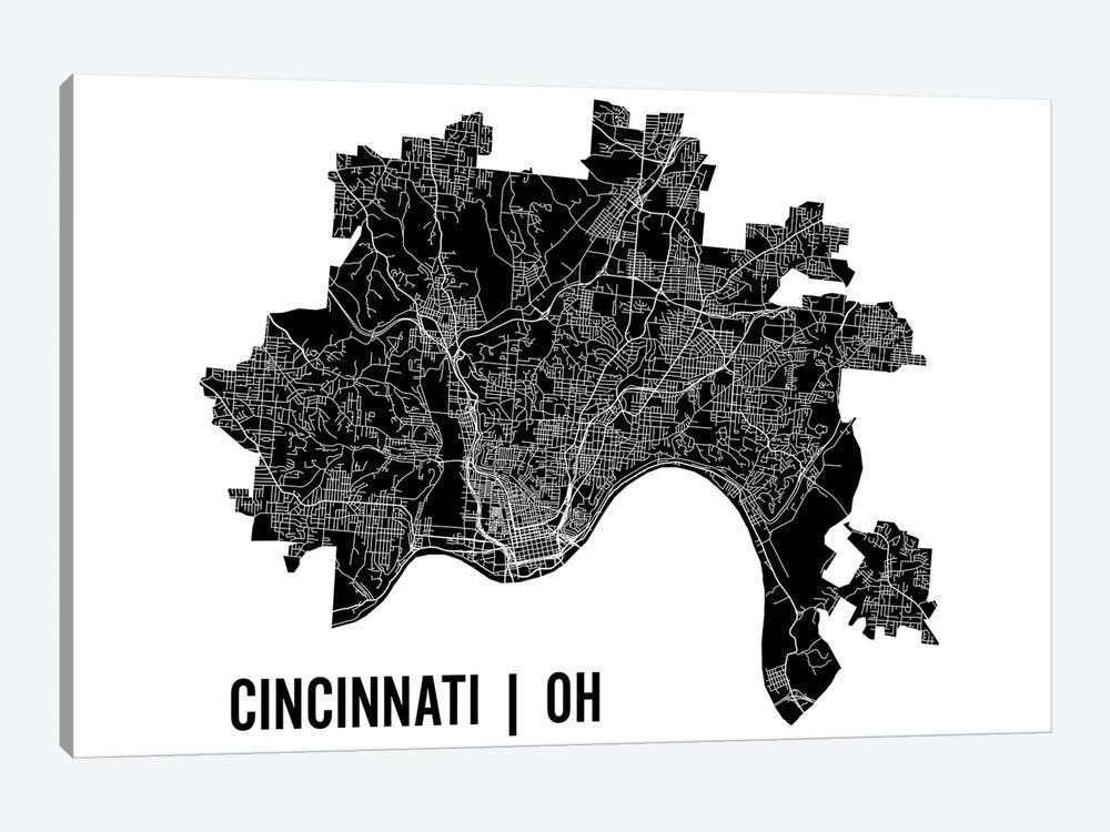 Cincinnati Map by Mr. City Printing 1-piece Canvas Print