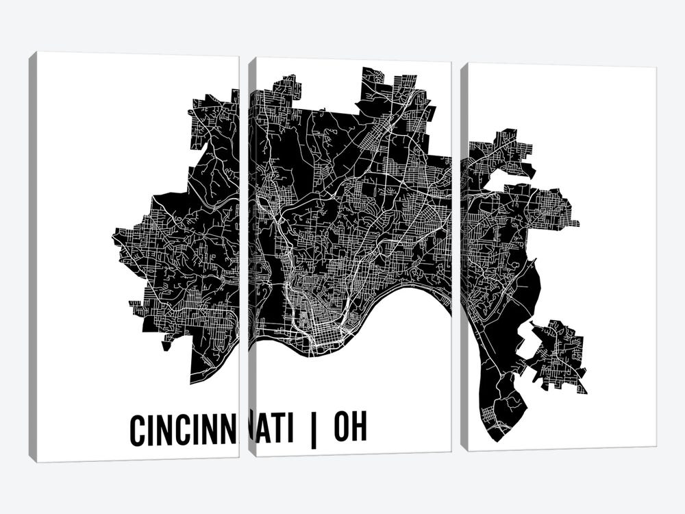 Cincinnati Map by Mr. City Printing 3-piece Canvas Print