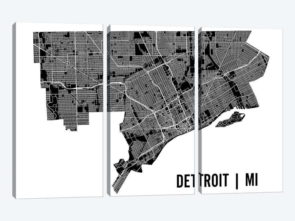Detroit Map by Mr. City Printing 3-piece Canvas Art