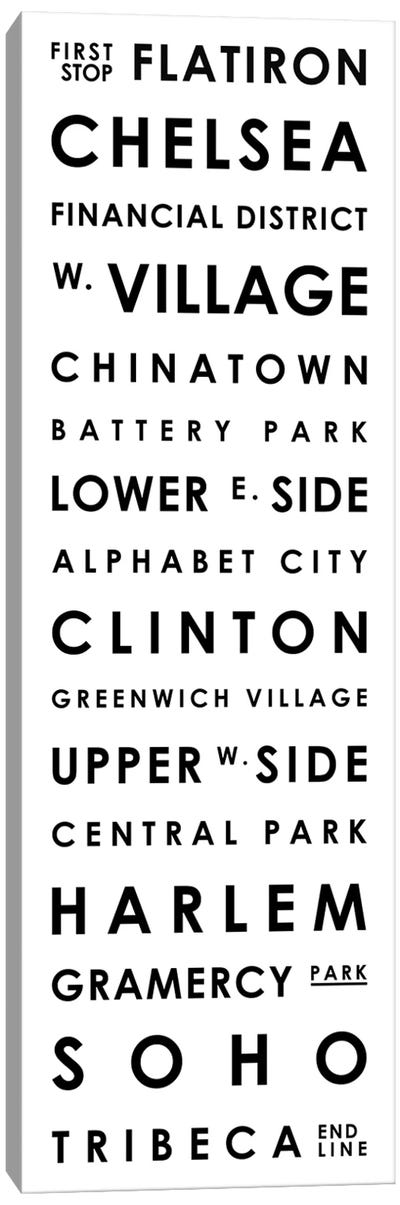 Manhattan Typographical Neighborhoods Canvas Art Print - Minimalist Office