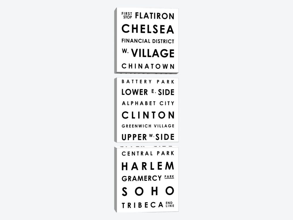 Manhattan Typographical Neighborhoods by Mr. City Printing 3-piece Canvas Wall Art