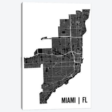 Miami Map Canvas Print #MCP38} by Mr. City Printing Canvas Art Print