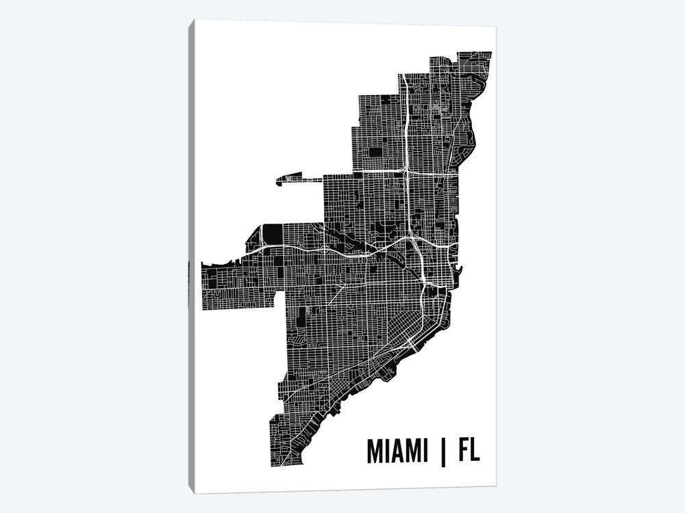 Miami Map by Mr. City Printing 1-piece Canvas Print