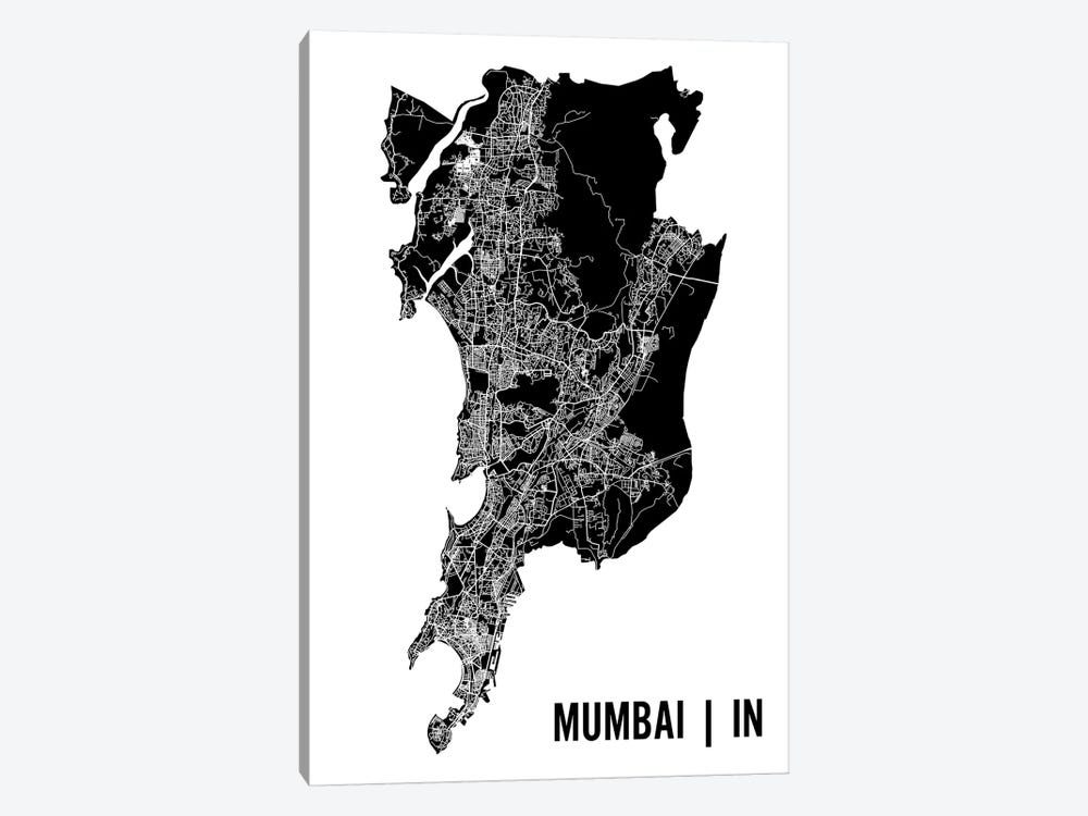 Mumbai Map by Mr. City Printing 1-piece Canvas Art Print