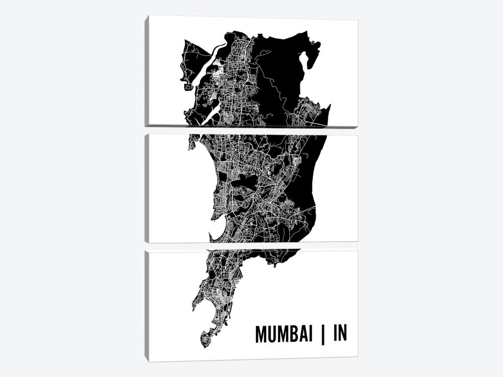 Mumbai Map 3-piece Canvas Art Print