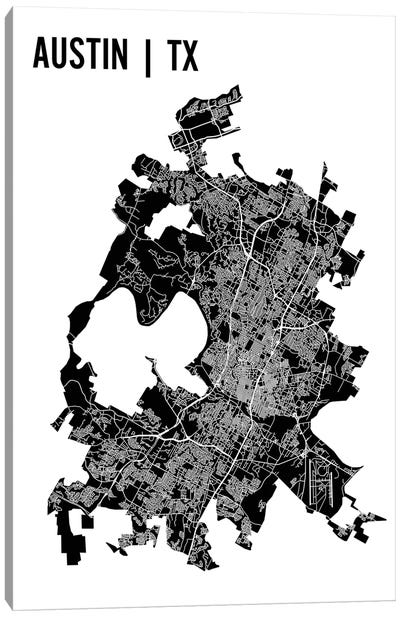 Austin Map Canvas Art Print - Austin Maps