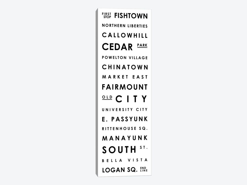 Philadelphia Typographical Neighborhoods by Mr. City Printing 1-piece Canvas Print