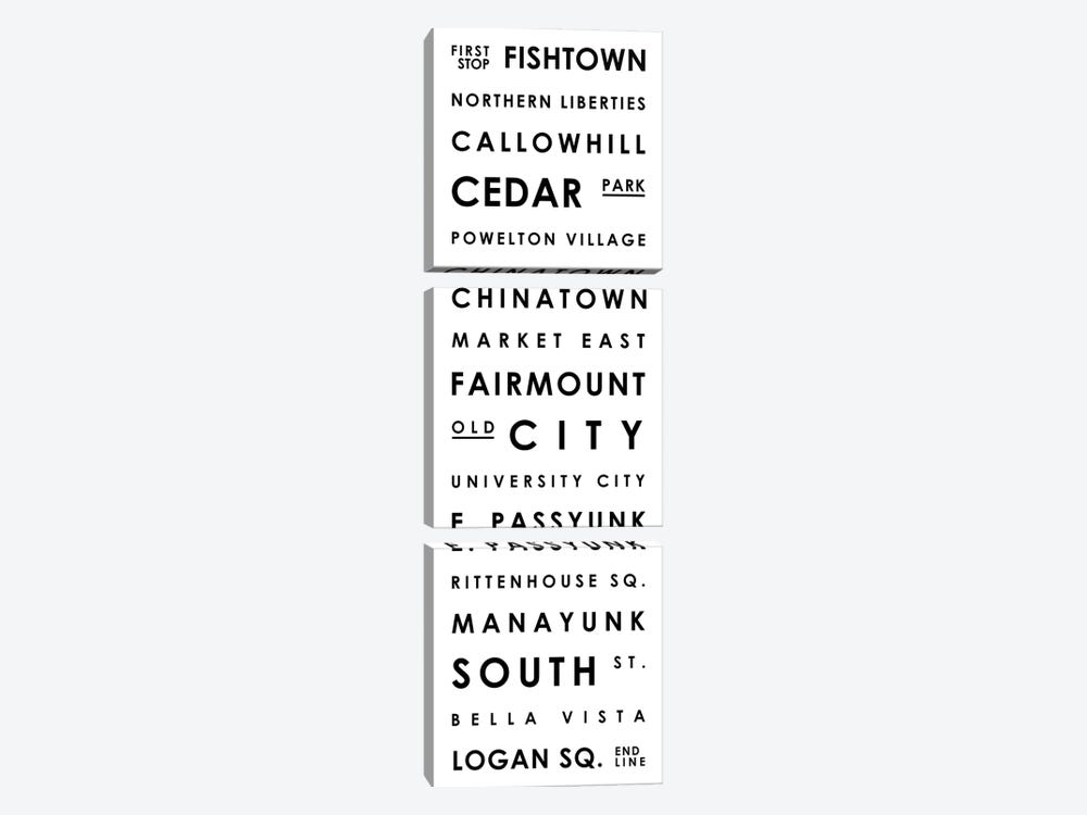 Philadelphia Typographical Neighborhoods by Mr. City Printing 3-piece Canvas Art Print