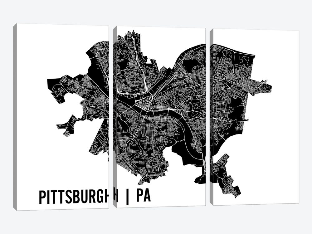 Pittsburgh Map by Mr. City Printing 3-piece Art Print
