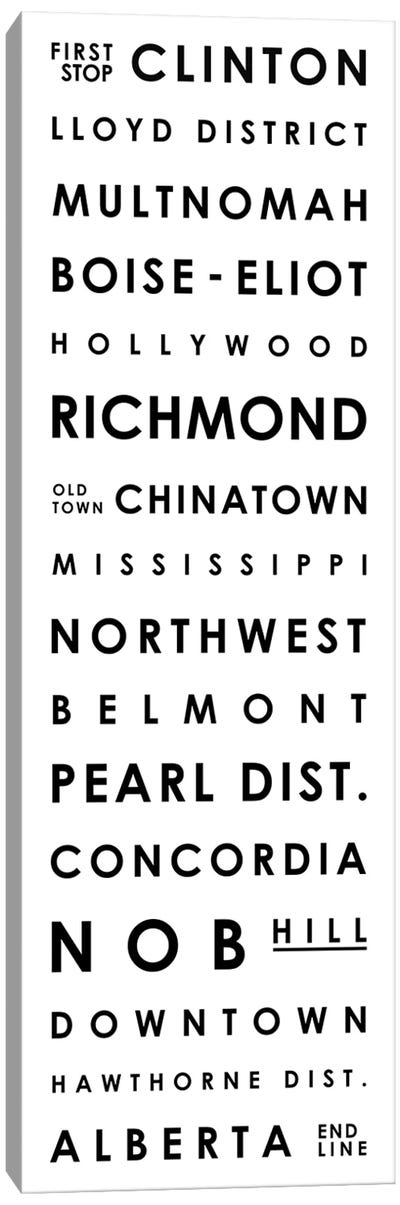 Portland Typographical Neighborhoods Canvas Art Print - Portland Art