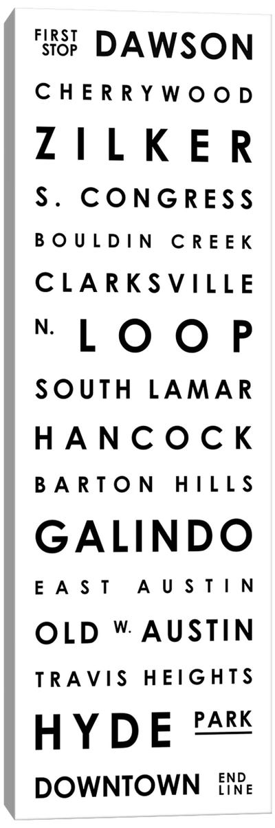 Austin Typographical Neighborhoods Canvas Art Print - Minimalist Office