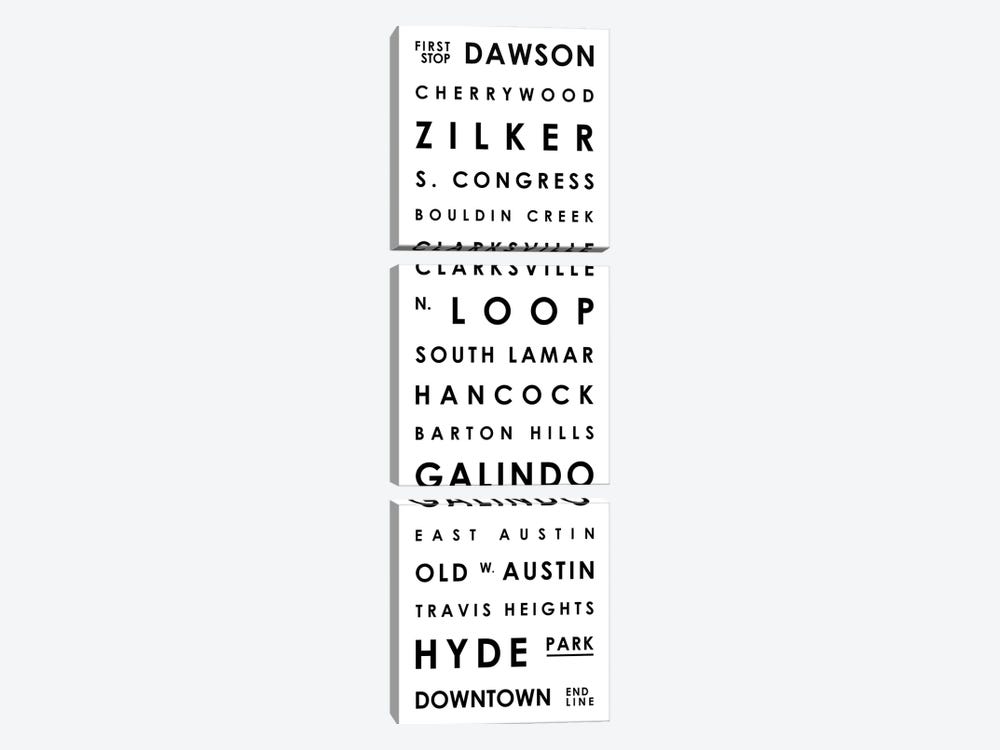 Austin Typographical Neighborhoods by Mr. City Printing 3-piece Canvas Print