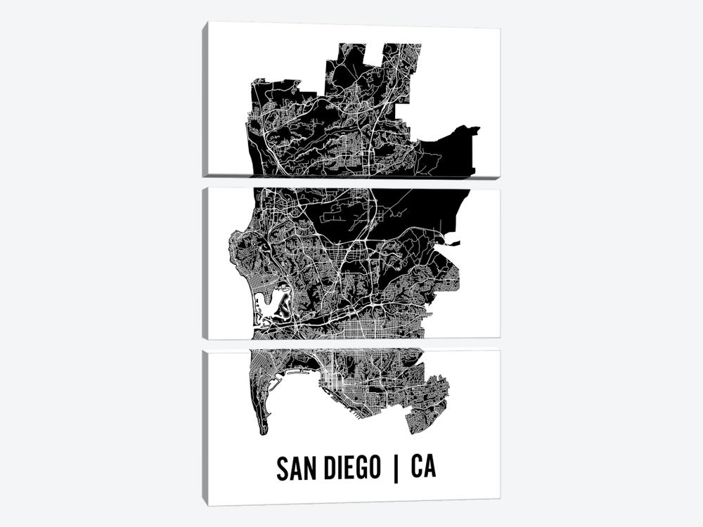 San Diego Map by Mr. City Printing 3-piece Canvas Artwork