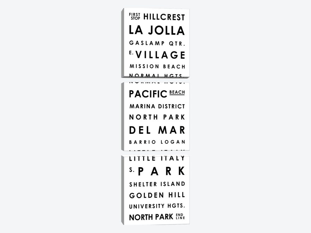 San Diego Typographical Neighborhoods by Mr. City Printing 3-piece Canvas Art Print
