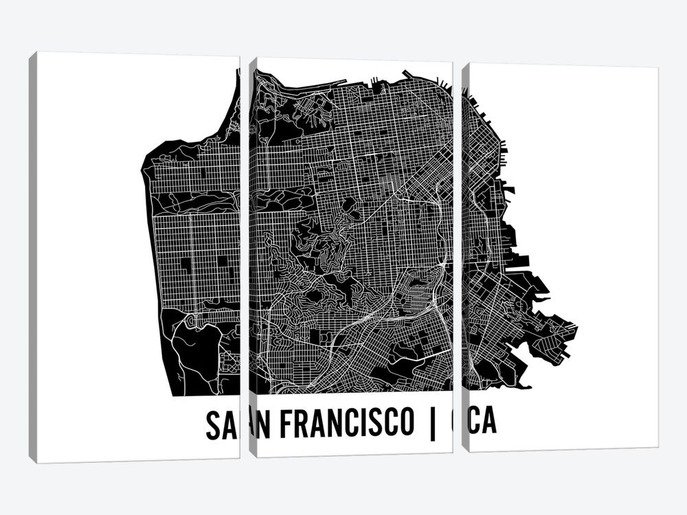 San Francisco Map by Mr. City Printing 3-piece Canvas Wall Art