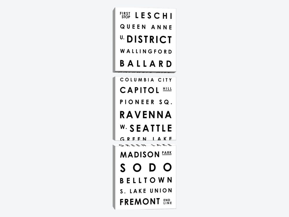 Seattle Typographical Neighborhoods by Mr. City Printing 3-piece Canvas Wall Art