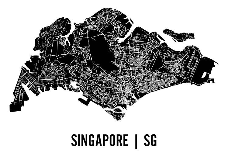 map of singapore black and white