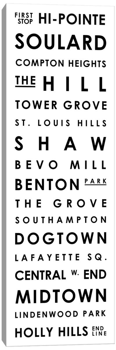 St. Louis Typographical Neighborhoods Canvas Art Print - Minimalist Living Room